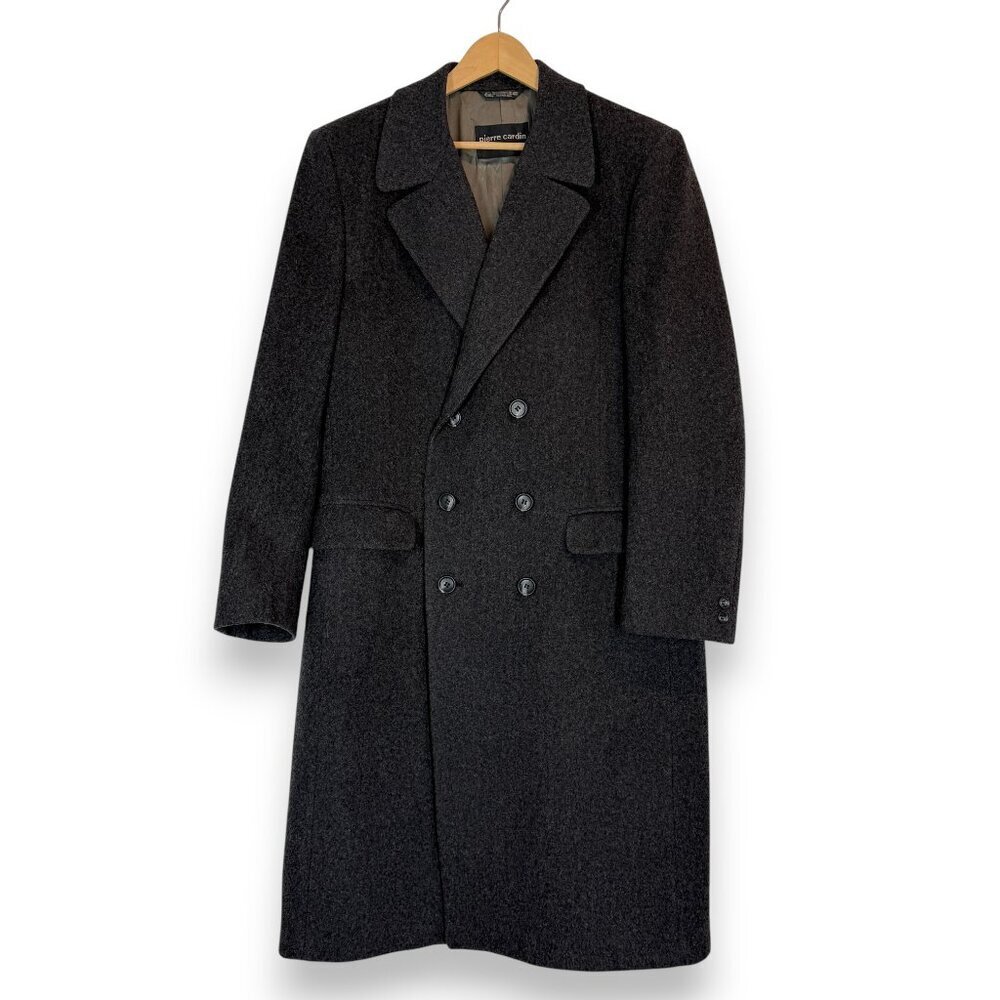 Vintage Pierre Cardin Paris Wool Overcoat Coat Gray Heavy Double Breasted Large